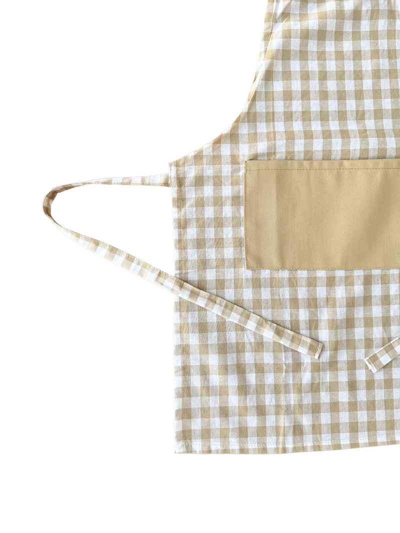 Kids 'Mini Chef' Apron & Hat - Gingham Beige