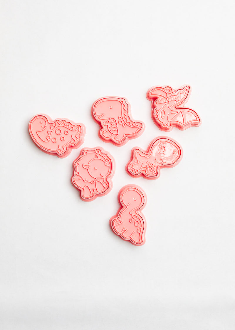 Cute Dino Cookie Shape and Stamp Set - 6 pcs