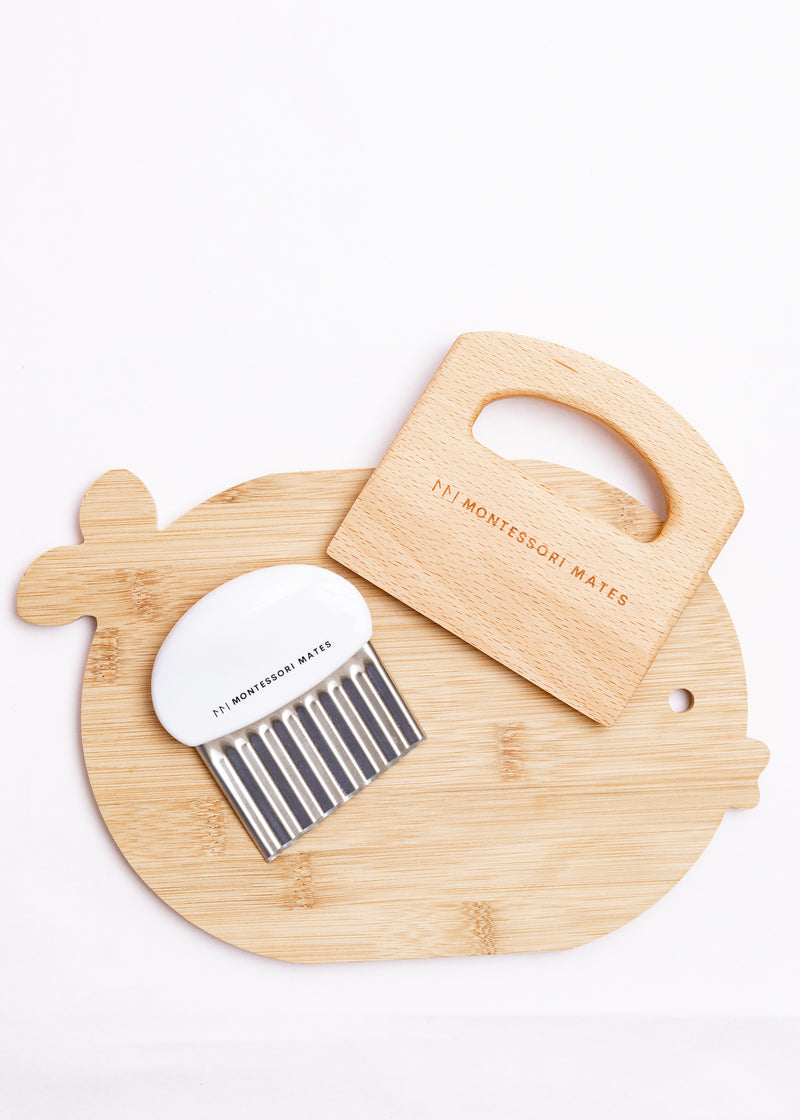 Montessori Kitchen Tools Set: Crinkle Cutter Dishwashing Brush Cooking  Utensils 